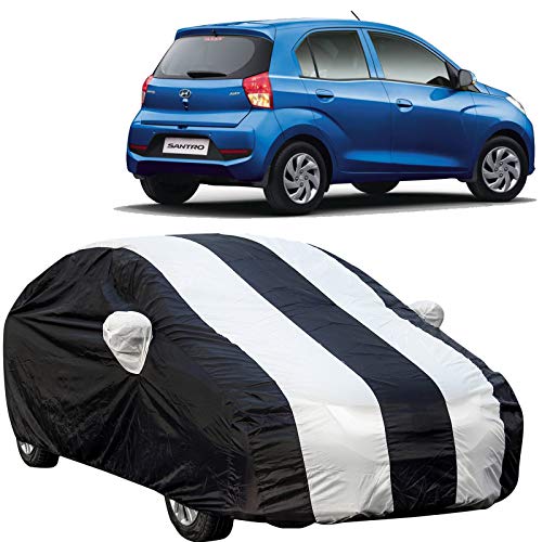 Image of 190 Taffeta Water Resistant Car Body Cover Compatible with Maruti Astar with Mirror Pockets (White /Navy Blue)