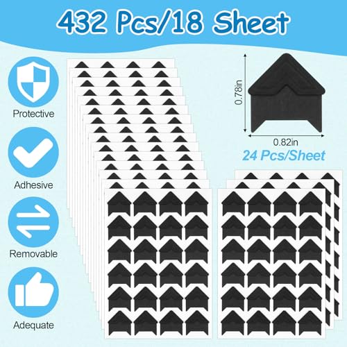 432 Pcs Photo Corners Self Adhesive, Acid Free Picture Corners for Scrapbooking, Photo Corners for DIY Scrapbooking, Photo Album, Memory Books, Diary (Black)