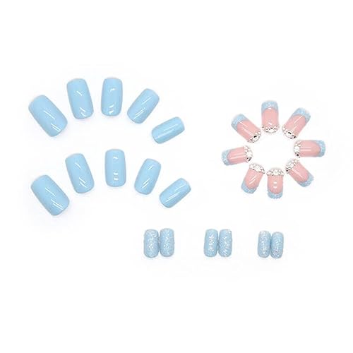 Miniatura 67 de Uñas postizas medianas a presión rojas, uñas cuadradas con pegamento, uñas postizas color rojo vino con diseño de líneas plateadas con purpurina