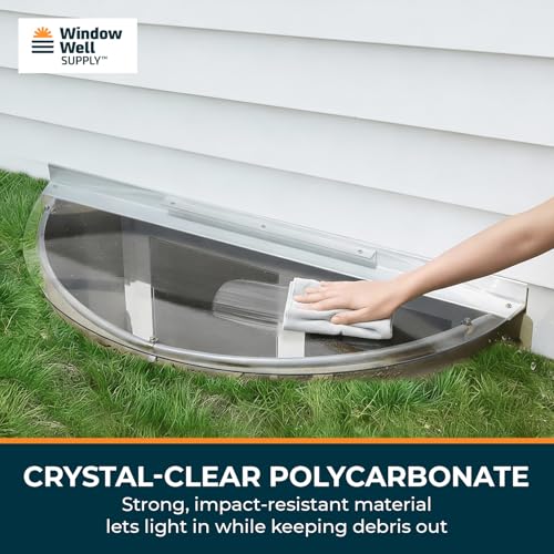 Clear Polycarbonate Window Well Cover Sloped Semi-Circle 39" W x 17" L - Heavy Duty Basement Window Well Covers Outside Protection from Debris, UV-Resistant with Rust-Free Aluminum Bracing