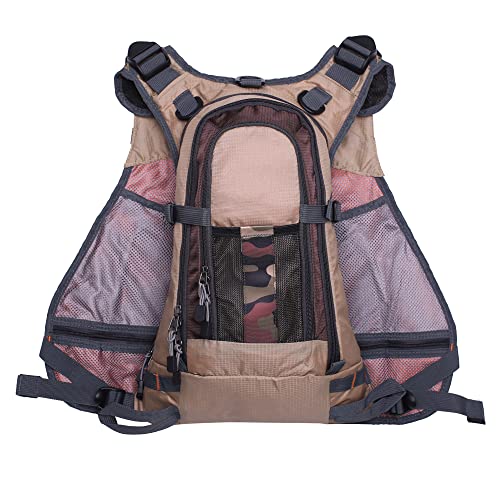Raprance Fishing Vest for Men and Women Outdoor Activity Fly Bass Fishing Vest Backpack(Khaki,FV02) - Thumbnail 3