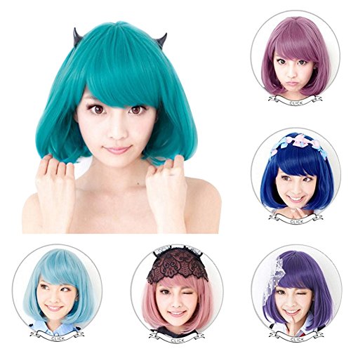 guohanfsh Perucas sintéticas retas curtas Bob Franja Anime Fantasia Cosplay Peruca Feminina Azul Saf