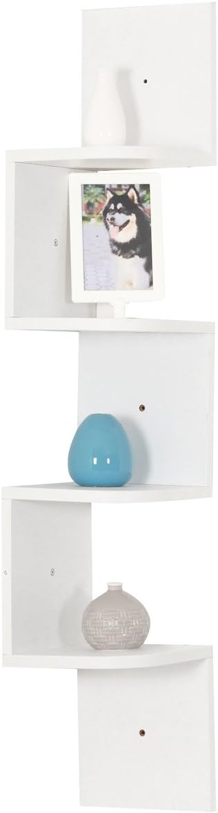 4 Tier Wall Mount Corner Shelf Simplistic Home Decor Storage Organizer, Medium, White