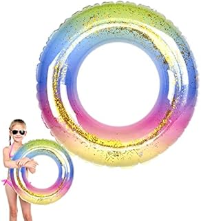 Newthinking Swimming Ring for Kids, Transparent Floating Swimming Ring with Sequin, Inflatable Swimming Ring Tube for Children Swimming Pool Water Sports, 22.5Inch