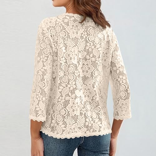 Lightweight Cardigans for Women Fashion Lace Open Front Cardigan Casual Loose Fit 3/4 Length Sleeve Summer Cardigan3