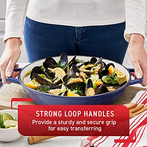 T-Fal Cast Iron Enameled Casserole Dish 3.5 Quart Induction Oven Broil Safe 500F Pots And Pans, Cookware Blue #TOP3