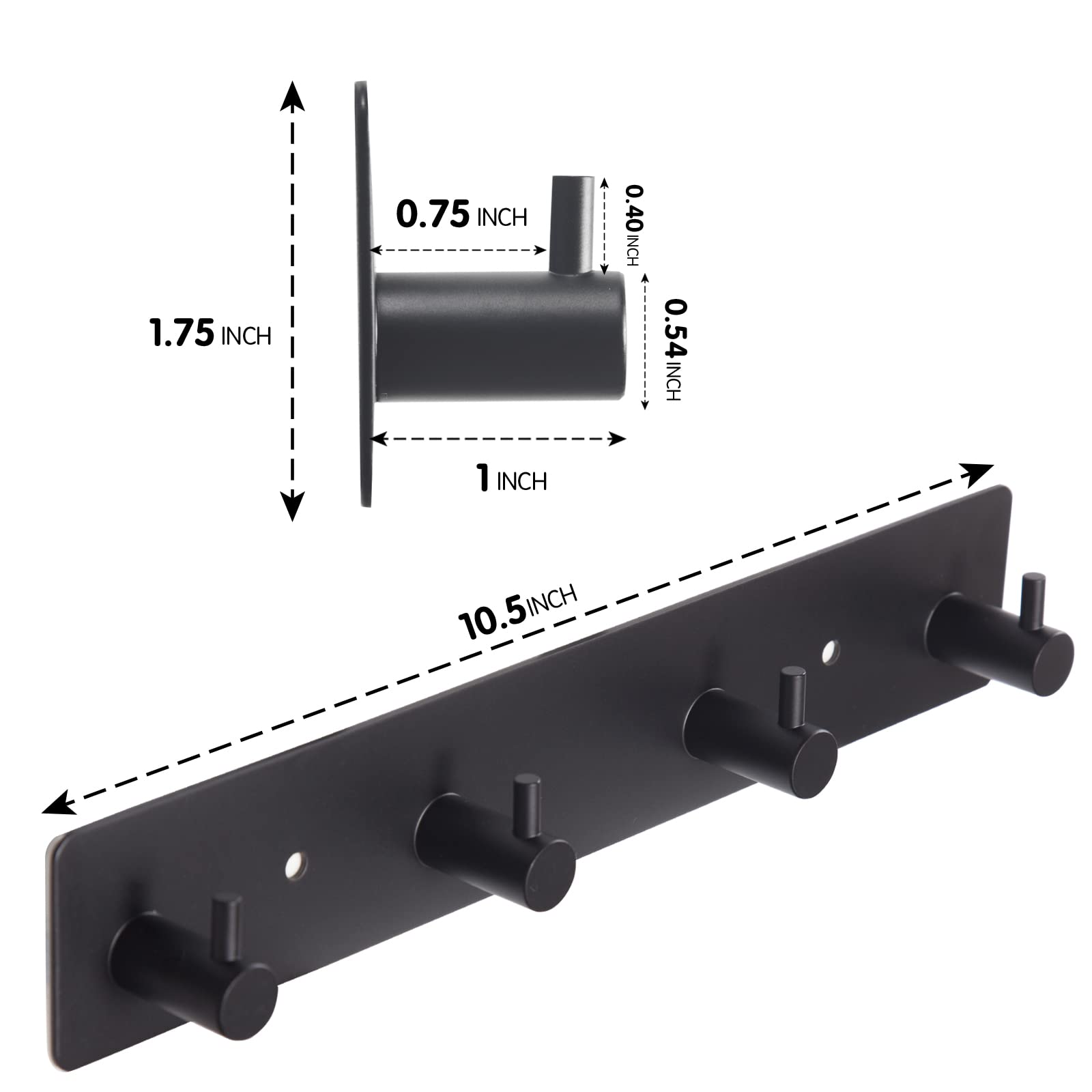 Black Adhesive Towel Hooks for Bathrooms Wall Mount no drill Shower heavy duty Wall Hook self adhesive towel rack Stick On Wall Coats Hooks Stainless Steel Adhesive hanger for Kitchen,Door,Key,4 Hooks