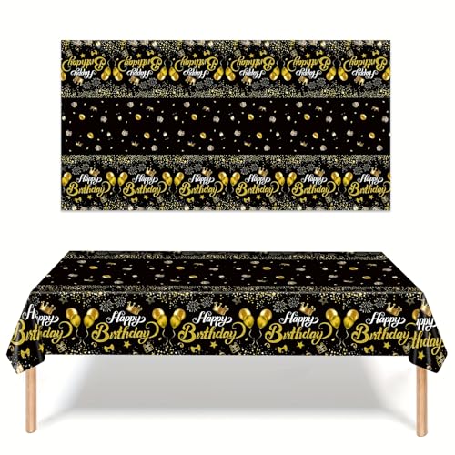 MOMAHUA 137 x 274cm Nappes de fête Noires et Dorées,Décorations d'anniversaire Or Noir Nappe de Table rectangulaire Décorations de Table d'anniversaire...
