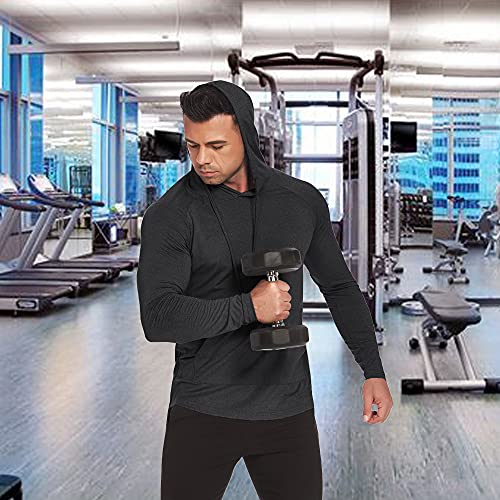 COOFANDY Men's Workout Hoodie Muscle Gym Sport Sweatshirt Long Sleeve lightweight Athletic Pullover Hooded With Pocket Dark Gray