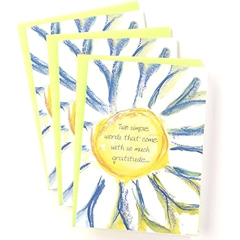 SHADE TREE GREETINGS Thank You Greeting Card (5" x 7") by Art from the Heart | 3 Pack + 3 Envelopes (Two Words of Gratitude) Cover