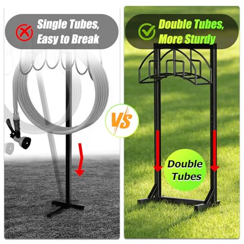 Image of Garden Hose Holder, Detachable Metal Water Hose Holder for Outside, Heavy Duty Freestanding Hose Hanger Stand Hold Up to 150FT