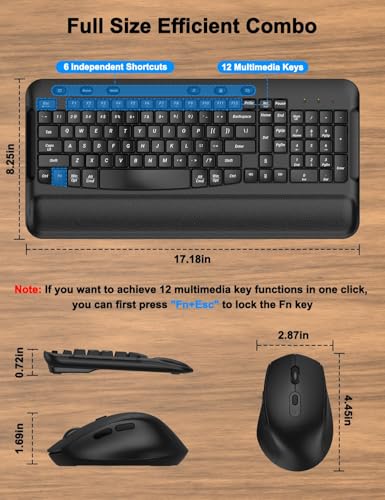 Image of Wireless Keyboard and Mouse Combo, EDJO 2.4G Full-Sized Ergonomic Computer Keyboard with Wrist Rest and 3 Level DPI Adjustable Wireless Mouse for Windows, Mac OS Desktop /Laptop /PC, Carbon Black