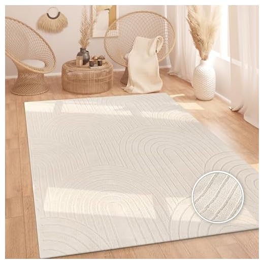 Paco Home Tapis Salon Chambre Adulte Poil Long Shaggy Motif Scandinave Motif Boho Arc-en-Ciel Lavable Beige Crème, Dimension:120x160 cm