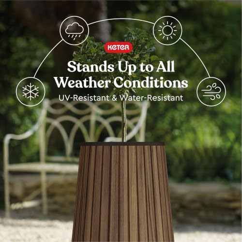 Image of Keter Signature Conic 28.5 Inch Tall Round Large Wood Look Planter for Indoor or Outdoor Flower Pot Ideal for Patio Deck and Front Porch Decor, Rosewood