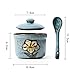 DoDola Ceramics Retro Flower Sugar Bowl with Lid and Spoon 5.5 Ounces Blue