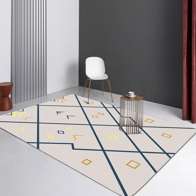 Tapis de couloir 180X280Cm lavable en machine avec textile robuste bleu à rayures