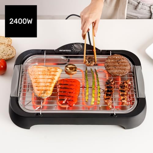 Taurus - Barbecue Elettrico Maxim's | 2400W | Superficie 41x24 cm | Termostato Regolabile | Vaschetta d'Acqua Anti-Fumo | Uso Interno ed Esterno | Distribuzione Uniforme del Calore - immagine 3