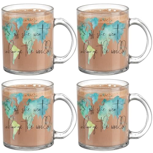 Tioncy 4 Pcs Graduation Gifts 2026 She Went Change The World Coffee Mugs 12 oz World Map Adventure Glass Cups with Handle Motivational Congratulations Gifts for Women Grad Party Decorations