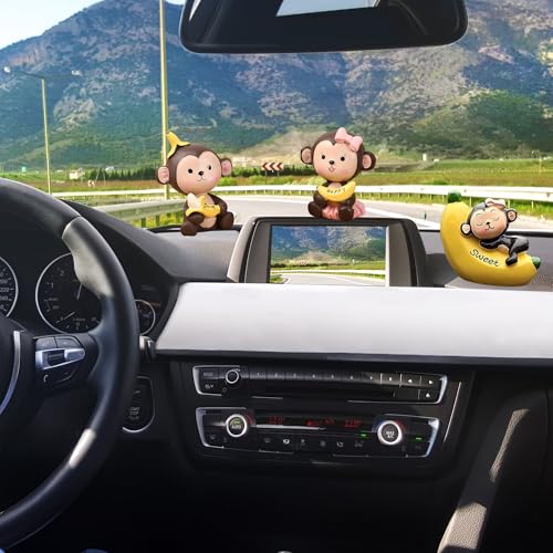 Image of FUNFOB Monkey for Car Dashboard 1pc Only Monkey Garden Decor Toy Figure Multicolour | Cute Mon-Key Figure - Random