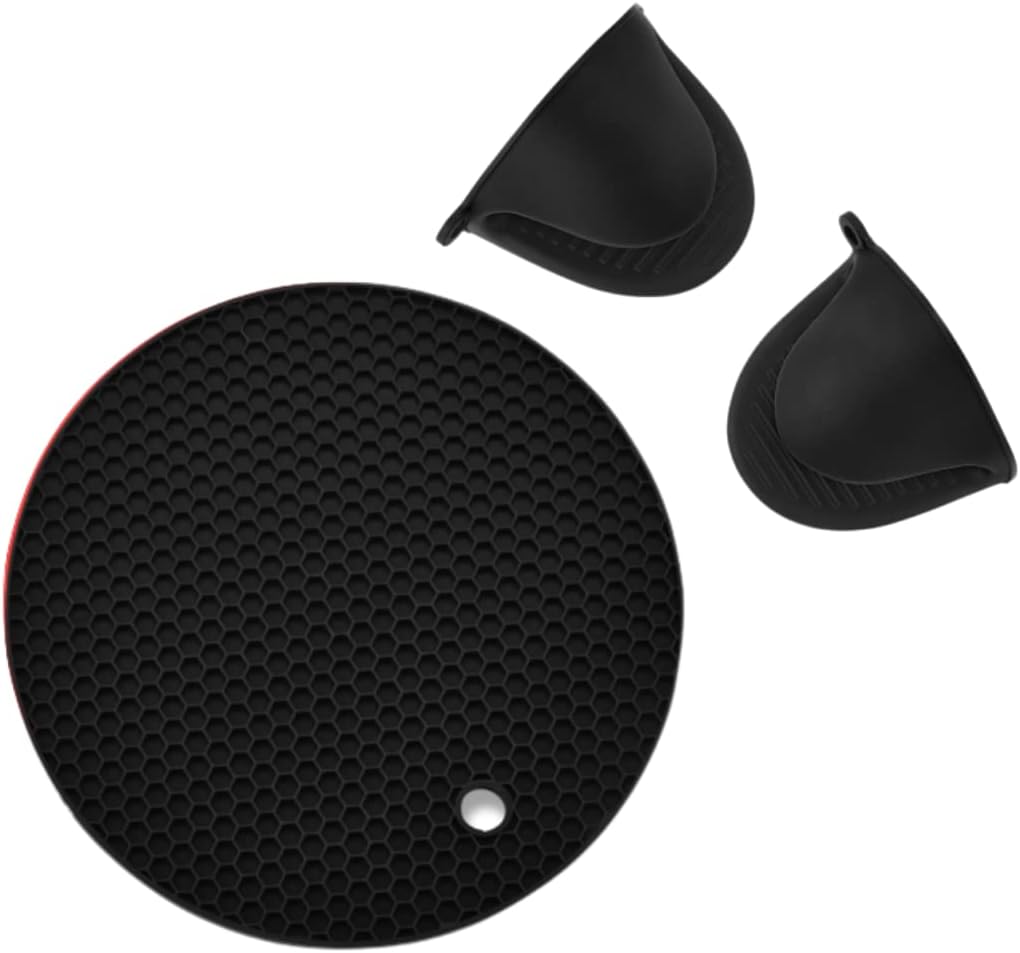 3hproducts Extra Thick Non-Slip Silicone Trivet Mats – 2Pcs Heat Resistant Hot Pads for Kitchen Counters, Hot Dishes, Tables, Pots & Pans | Multipurpose Drying Rack, Jar Opener - Black image 3