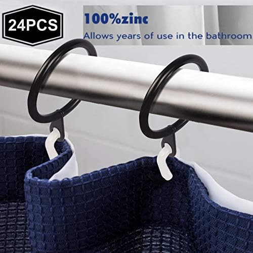 Curtain Rings, 24 Set Black Metal Curtain Rings with Curtain Hooks, Drape Sliding Curtain Hanging Rings for Pole Rod, 30 mm Internal Diameter