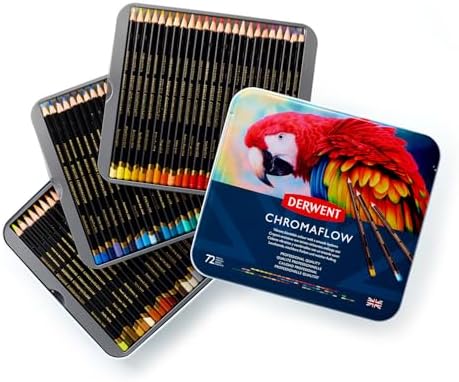Derwent Chromaflow Colour Pencils Tin|3.5Mm Core|Premium Core Strength|Professional Quality|Vibrant&Blendable|Ideal for Drawing&Sketching (Tin of 72)|Blue