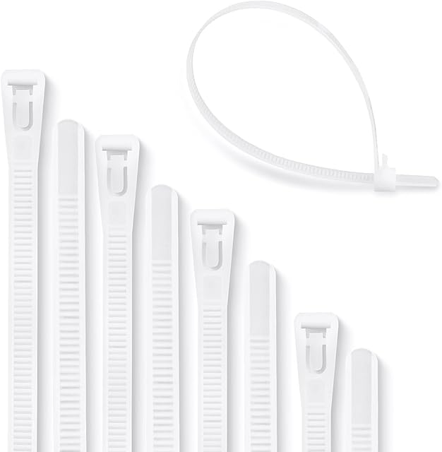 Meccion 100 Piece Releasable Cable Ties, Heavy Duty Reusable Tie Wraps, Strong Nylon Zip Ties (200mm x 7.6mm, White)