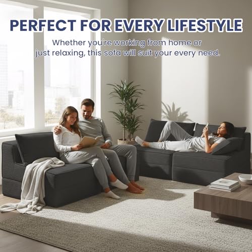 Image of Erament Folding Sofa Bed, 8 inch Convertible Sleeper Sofa Fold Out Chair Bed with Pillow, Portable Floor Couch Lounge Sofa for Living Room Bedroom Guest Room, Grey