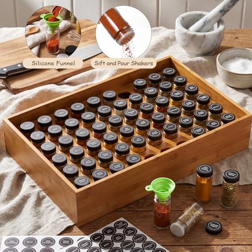 Image of Mifoci 60 Jars Bamboo Spice Rack Organizer, Wall Mounted or Countertop | 6 Tier Seasoning Organizer, Standing Spice Rack with 432 Label, Kitchen Organizer for Counter Cabinet, with Marker and Funnel