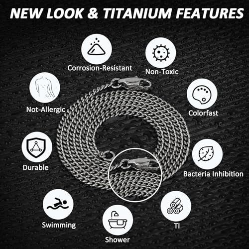 SanThree 2.2mm Pure Titanium Cuban Link Chain Necklace for Men Women Sensitive Skin, Durable Welded Skin Friendly Oval Twist Chain for Valentines Day Birthday Gift, 21.65"/23.62"2