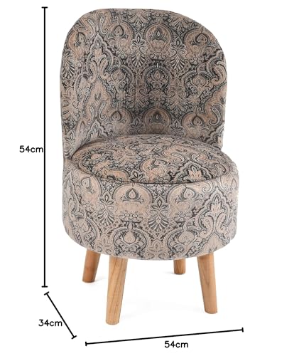 Image of NACIA Velvet Printed Ottoman Chair with Stool Combo | Dressing Table Chair for Bedroom Makeup Room Decor | Modern Upholstered Ottoman with Wooden Legs for Living Room & Home (18x18x32 Inches, Coffee)