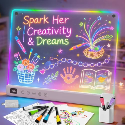Lumiboard Led Drawing Board with 13 Light Effects, 16' Rechargeable Glow Doodle LED Note Board with...