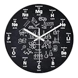 XNM Black Chemical Clock for Classroom Glass Analog Small Science Wall Clocks Battery Operated 12 Inch Round Silent Wall Clock Modern