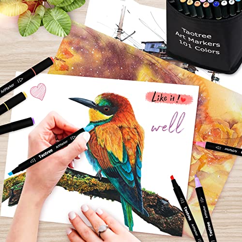 Taotree 101 Colors Alcohol Based Markers, Dual Tips Permanent Art Markers Highlighter Pen Sketch Markers For Kids Adult Coloring Drawing Sketching Illustration And Card Making (Black Penholder) #TOP2