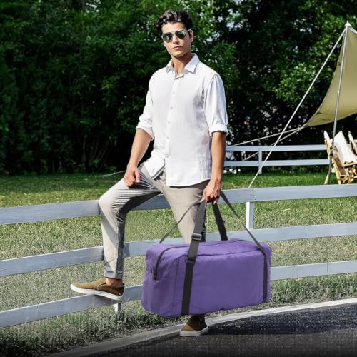 Image of HOLYLUCK Foldable Travel Duffel Bag for Women & Men Luggage Great for Gym (Purple)