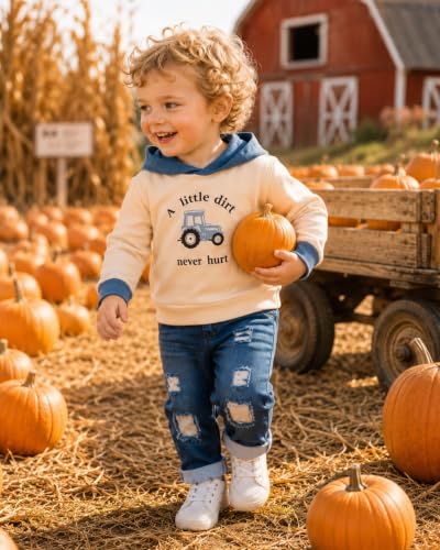 Image of Renotemy Toddler Baby Boy Clothes Hooded Sweatshirt Denim Outfits 12M-5T