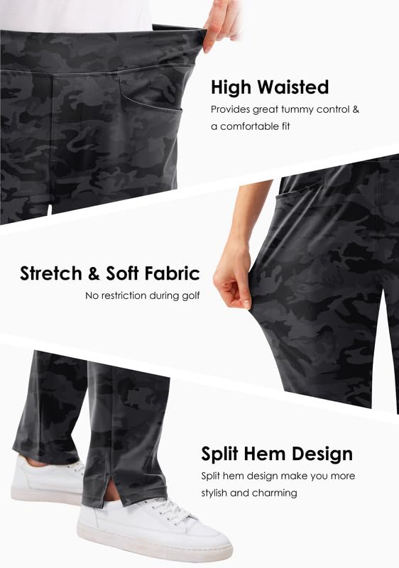 SANTINY Pantaloni da golf da donna con 3 tasche, elasticizzati, a vita alta, per viaggi, lavoro, casual