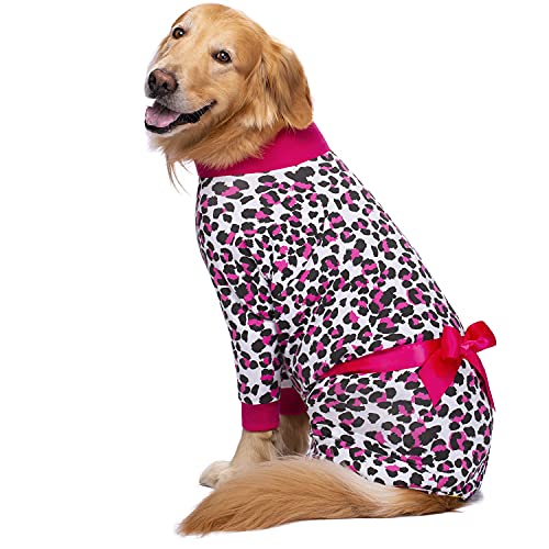 Miaododo Medium Large Dog Dresses Pajamas，Leopard Prints Ribbon Lightweight Pullover Dog Onesie Shirt,Full Coverage Dog Pjs Dog Jumpsuit Clothes Apparel (30, Dark Pink) #TOP2