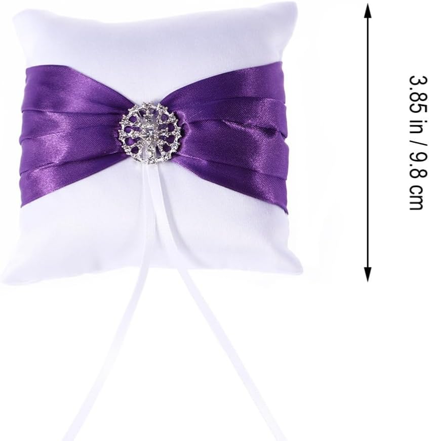 Mikinona Cloth Wedding Ring Bearer Pillow Crystal Decor Purple 10x10cm
