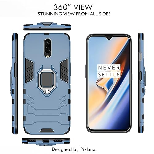 Image of Pikkme D5 Tough Armor Bumper Back Cover Case for Oneplus 7 |Ring Holder & Kickstand in-Built (Blue)
