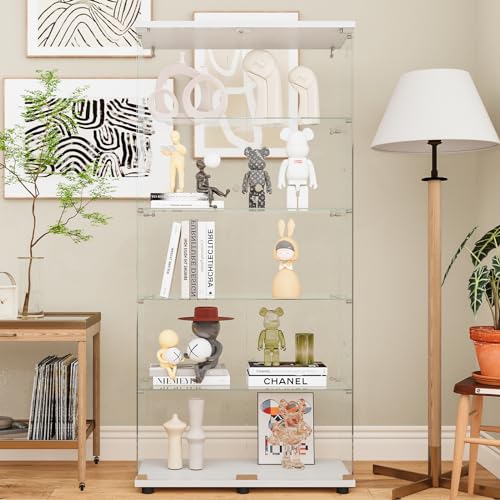 Image of Beauty4U White Glass Display Cabinet, 5-Shelf Curio Cabinet