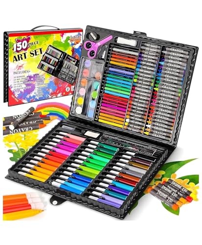 Image of Brand Conquer Art Supplies Set with Carry Case - Drawing & Painting Kit for Boys & Girls | Includes Markers, Crayons, Oil Pastels, Watercolors, Colored Pencils | Gift for Kids