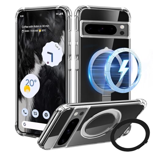 Tawarror Magnetic Case for Google Pixel 8 Pro, Transparent, Matte, Flip Case with Stand, Anti-Shock, Anti-Scratch Protection