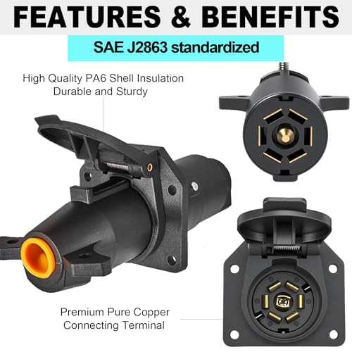 Image of 7 Way Trailer Connector Kit, 7 Pin Plug & Socket with Mounting Bracket | 7 pin Trailer Plug Vehicle-side Socket Replacement for Standard 7-way RV Blade Systems. Designed for Secure Connections.