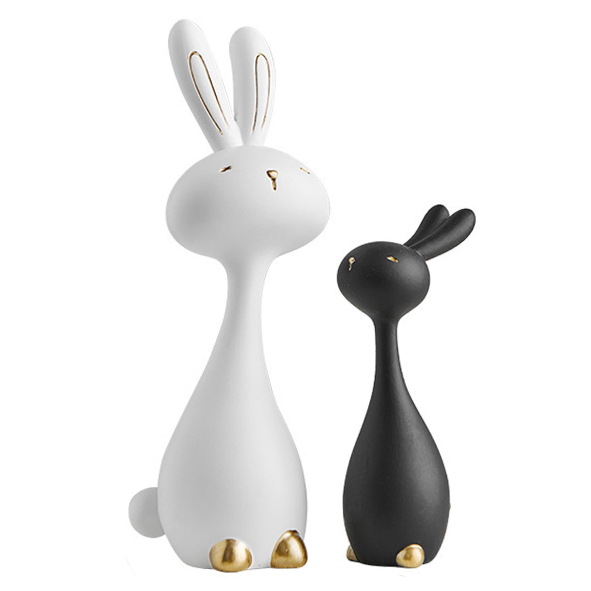 Uanqfegy Bunny Figurines - Black and White Easter Decor, Abstract Resin Rabbit Statues with Gold Accents for Modern Tabletop Home Decor