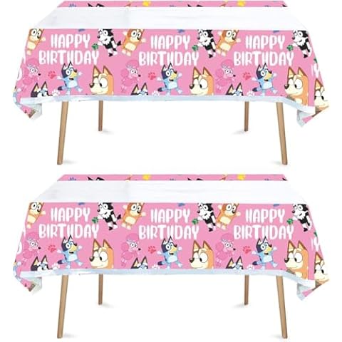 Ghongba 2pcs Pink Dog Birthday Party Tablecloth Table Cover,Dog Birthday Supplies Decorations (1) Cover