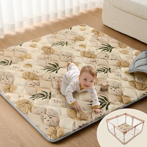 Image of Blissful Diary Baby Play Mat, 59x59 Thick and Larger Soft Cushioned Foam Mat for Floor, Non-Slip Washable Playmat for Toddlers, Earth Tones Design