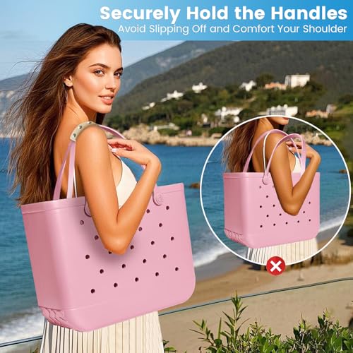 Image of Strap Wrap for Bogg Bag Accessories, Adjustable Crossbody Shoulder Straps with Rustproof Metal Connectors, Premium Non-slip Leather Handle Wrap for XL Medium Small Bog Bag Beach Rubber Tote Bag, Set A
