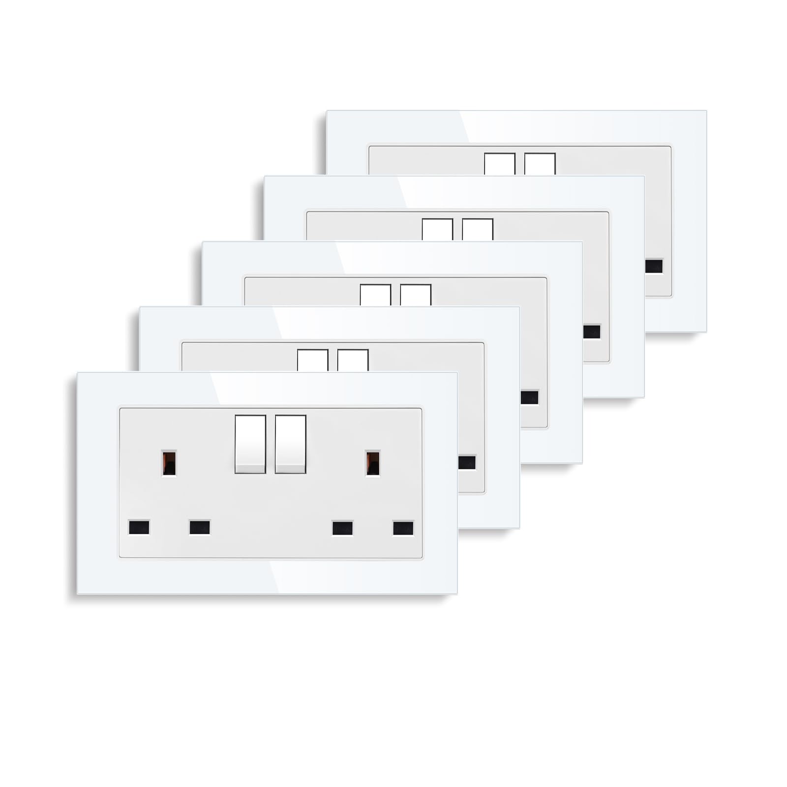 5 Pack CNBINGO Double Switched Socket, 13 Amp Electric Power Socket, Tempered Glass Wall Panel Outlet โ image 1