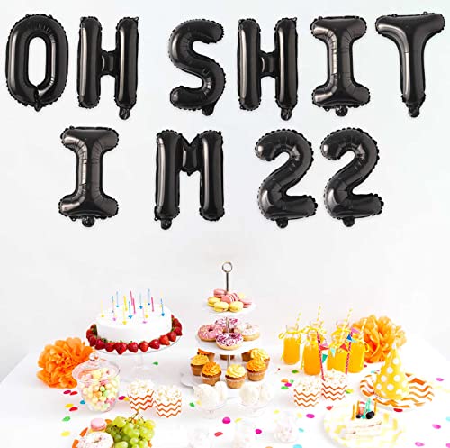 Image of Oh I'm 22! Latex Balloons 16 Inch Black Hallo Twenty Two Cheers to 22 Years Old Theme Decor for Man Woman Happy 22th Birthday Party Photo Studio Prop Flag Decorations Favors Supplies